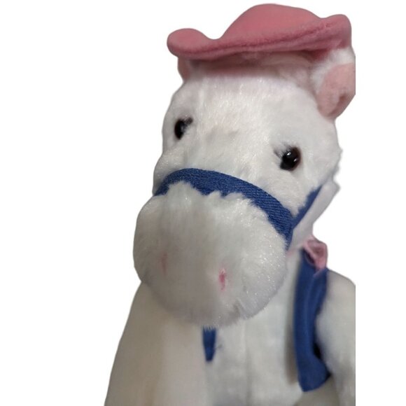 Aurora White Horse Plush Stuffed Animal Bean Bag Western Rodeo Pink Bandana Hat - Picture 4 of 10